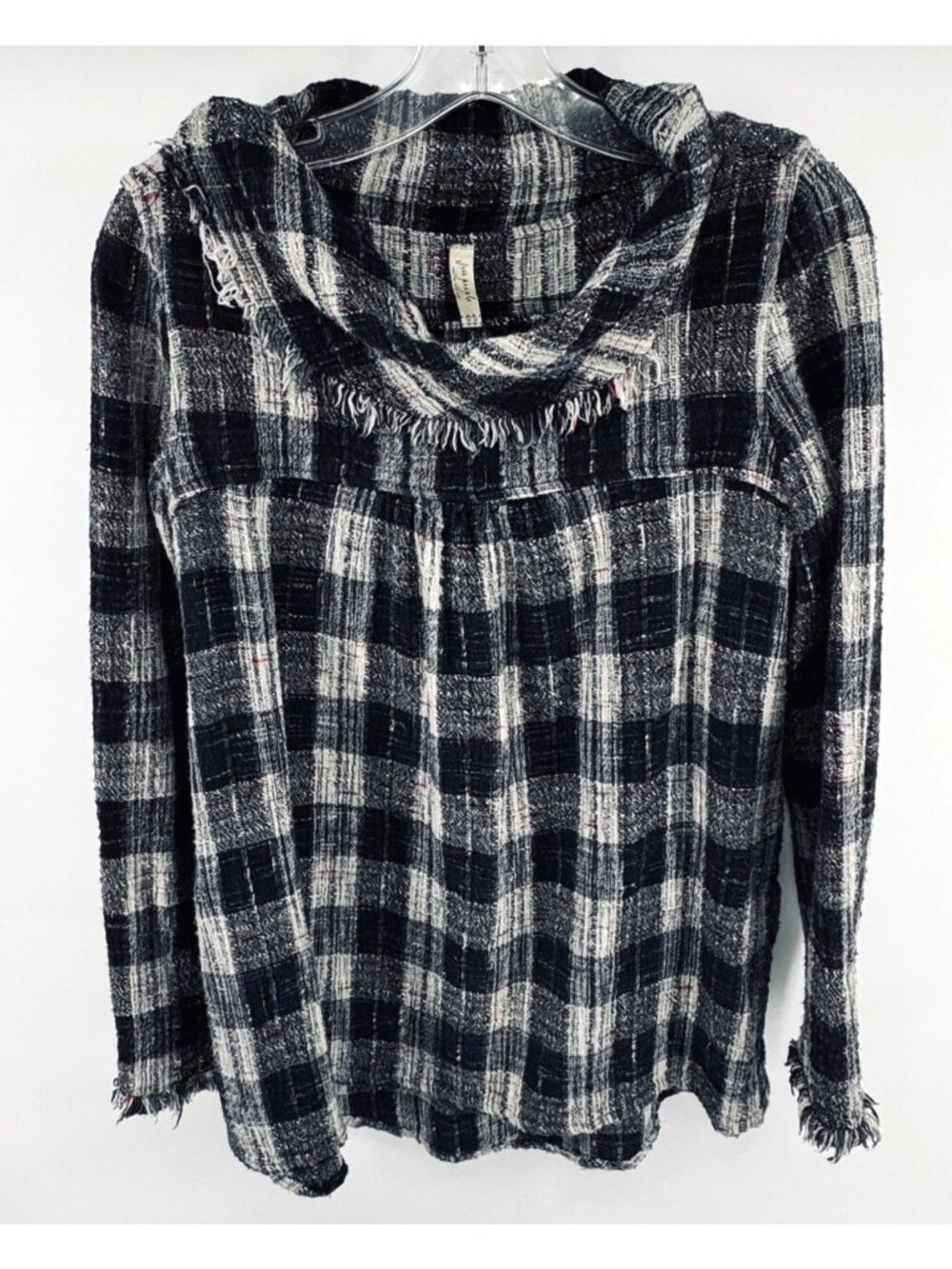Free People Walk in the Park Tunic M Black Plaid Frayed Cowl Neck Boho Tailgate